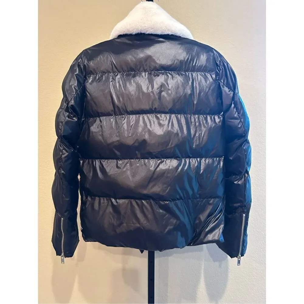 Generation Love Avila Faux Fur Puffer Jacket in Black/White Size M